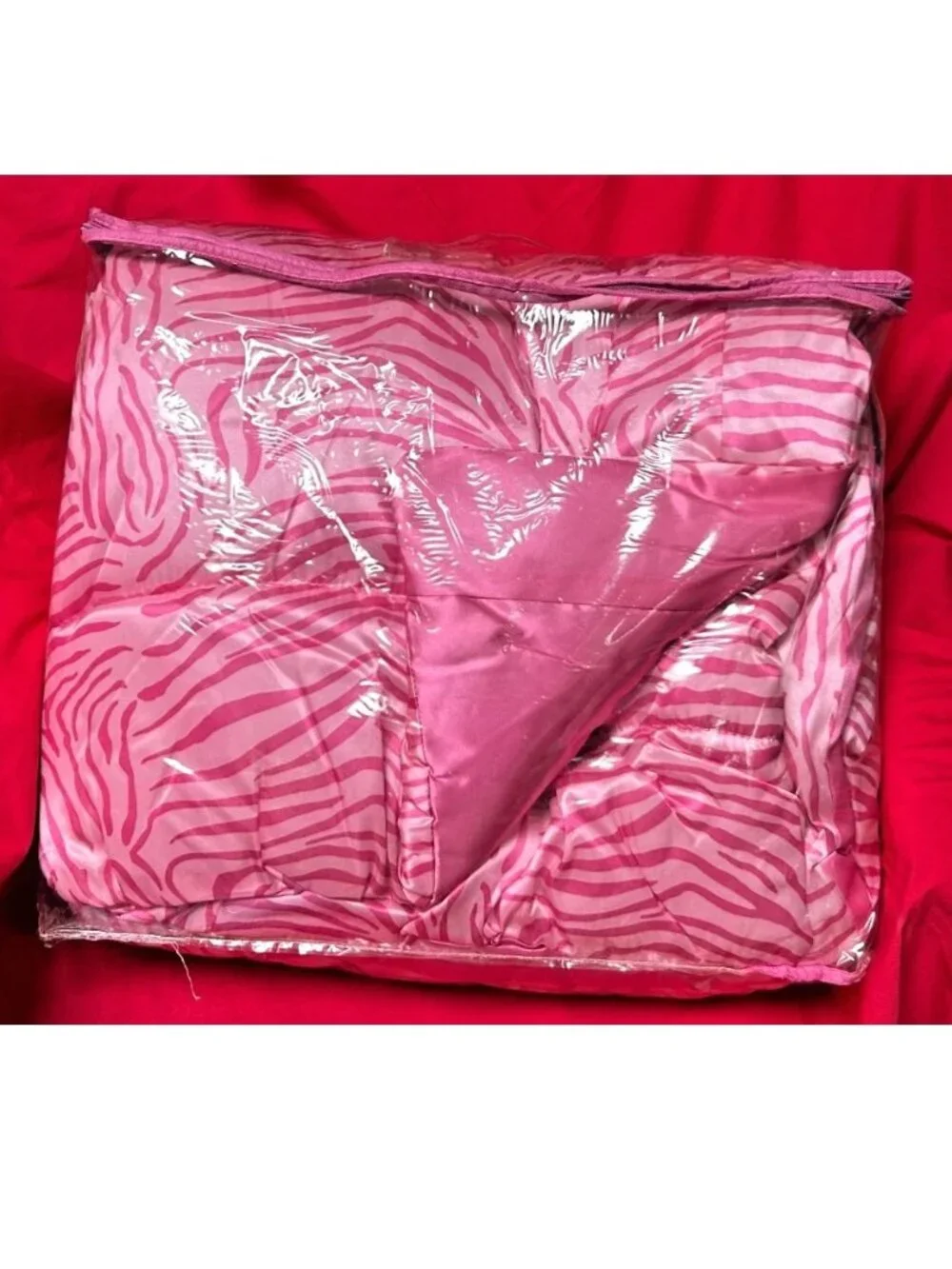 NEW~TWIN size SATIN reversible Comforter~Pink/white stripes~ZEBRA animal print